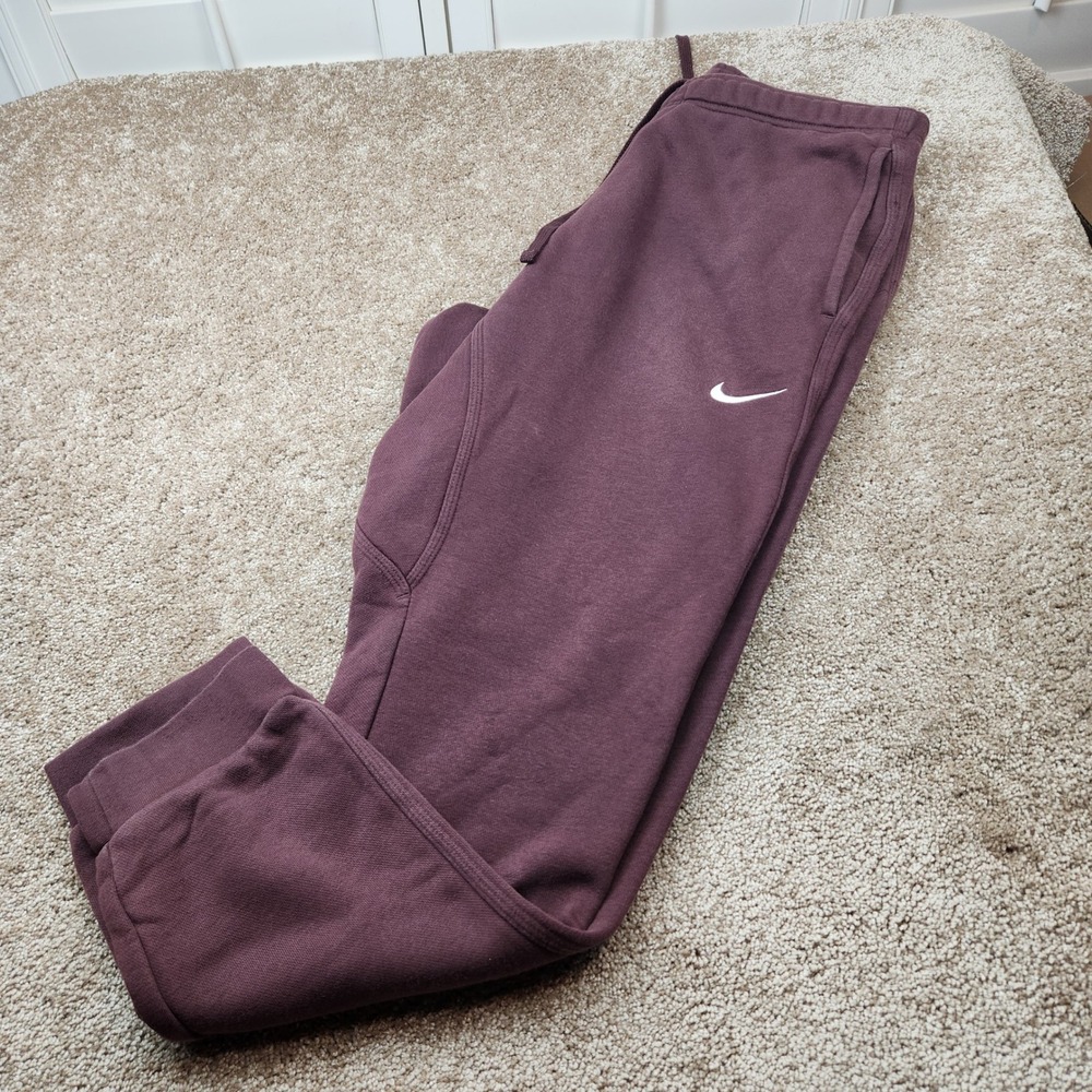 Nike Mens Jogger Sweatpants Burgundy Maroon  Swoosh FLAWED Logo Size Large L
